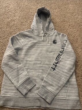 Carhartt Striped Heather Gray Pullover Hoodie with Logo